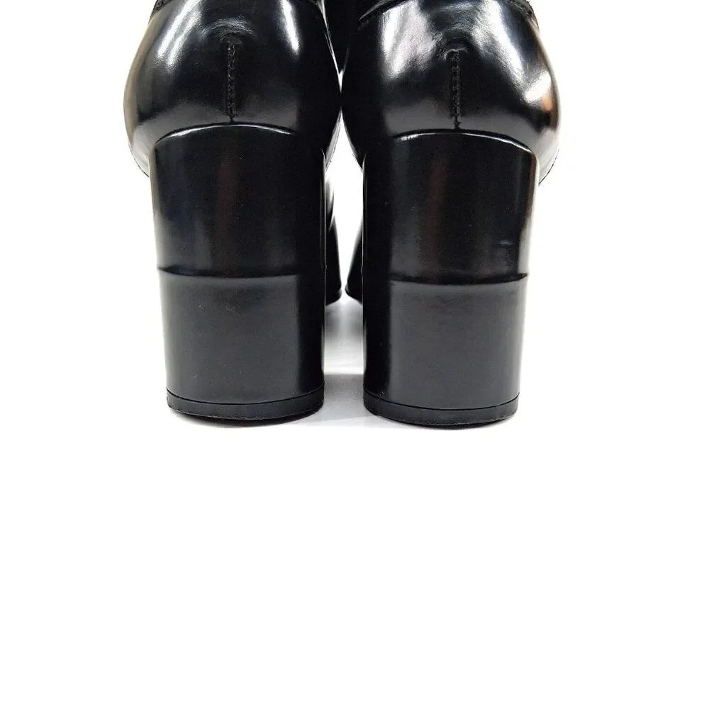 Robert Clergerie Paris Black Leather Sock Boot Heels Tassel Scallop Y2K SZ 7